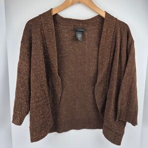 Lane‎ Bryant Cropped Shrug Bolero Cardigan Women 18/20 Brown Gold Speckled Knit